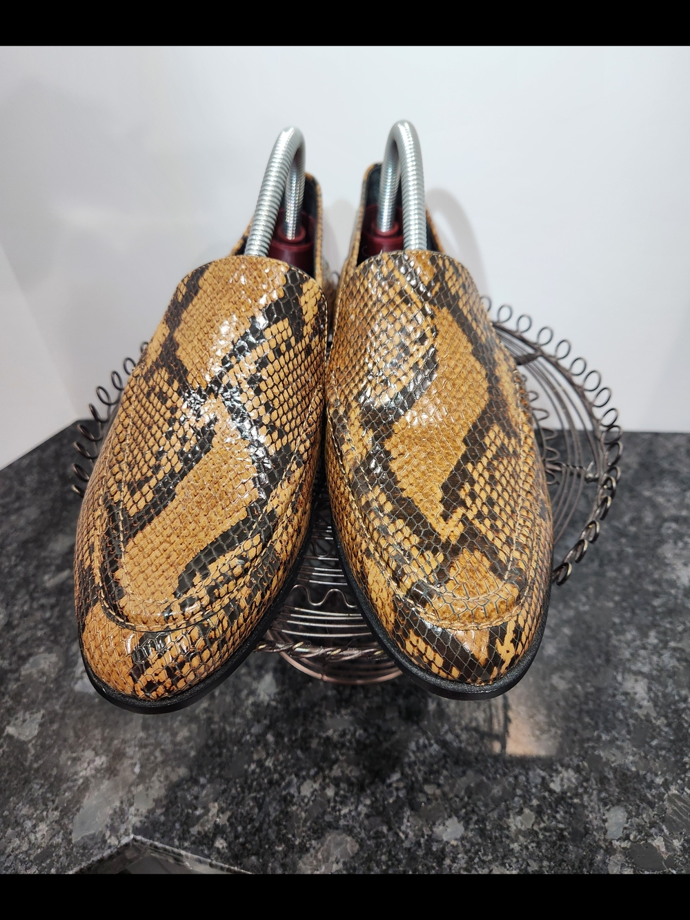 Vince Camuto Jendeya2 Embossed Tan and Black Snake-Print Slip-On Leather Loafers